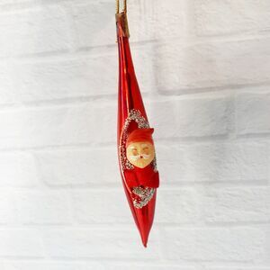 Vintage Mercury Glass Diorama Tear Drop Santa Christmas Ornament Japan Mica HTF